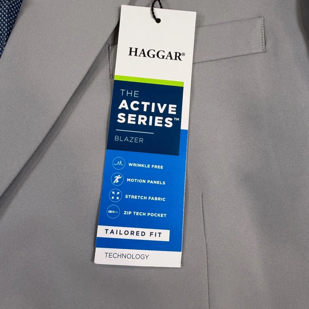 Haggar The Active Series Blazer Mens 50 Short Gray Tailored Fit Sport Coat New